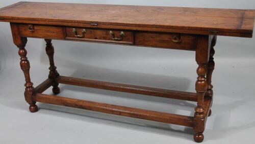 A burr oak elm and oak folding refectory table