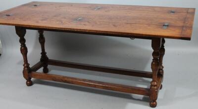 A burr oak elm and oak folding refectory table - 2