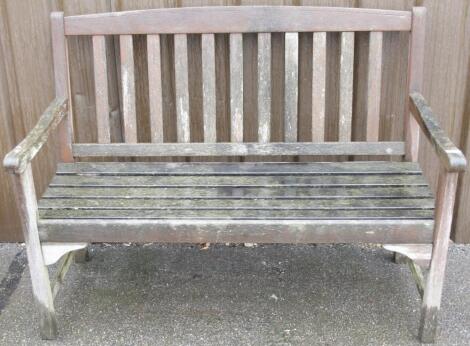 A slatted garden bench.