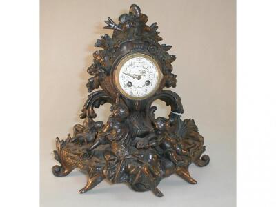 A French spelter figural mantel clock