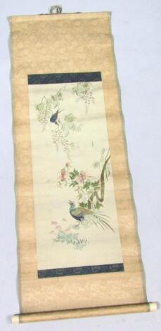 19thC Japanese School. Birds and flowers