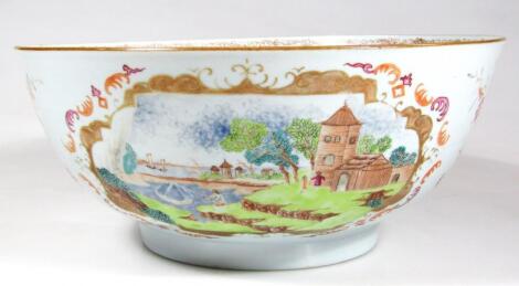 An early 19thC Chinese porcelain punch bowl