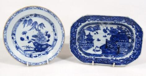 An 18thC Chinese blue and white export saucer