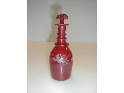 A Victorian ruby flash glass liqueur decanter with stopper