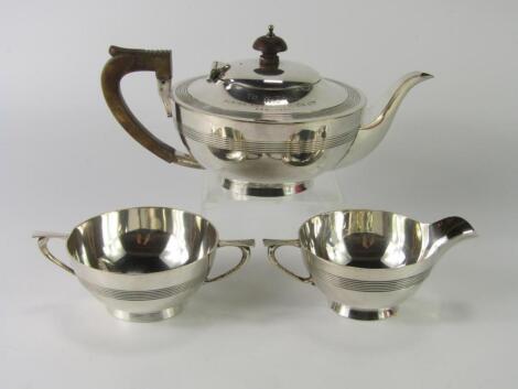 A Walker & Hall silver plated Art Deco three piece tea set