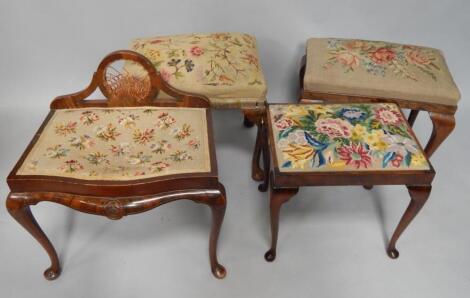 Four dressing table stools with woolwork seats.