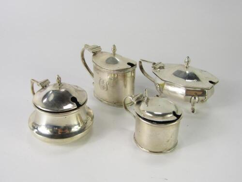 Four Edward VII and later silver mustard pots