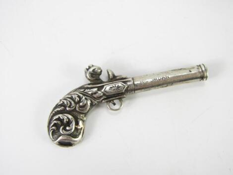 A rare 19thC silver propelling pencil in the form of a flintlock pistol