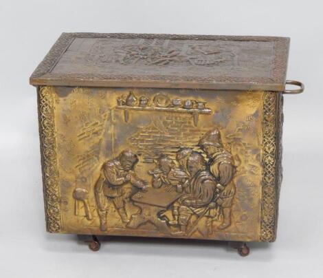An embossed copper coal or log chest