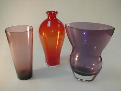 Three studio glass vases