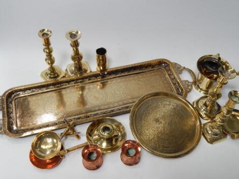 Brassware. To include chased Indian tray