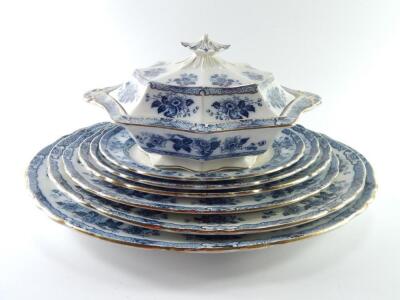 A pottery late 19thC blue and white dinner service