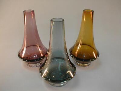 Three Finniish studio glass bottle vases