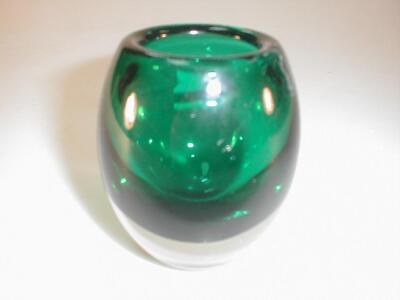 A clear and dark green cased glass Swedish style vase