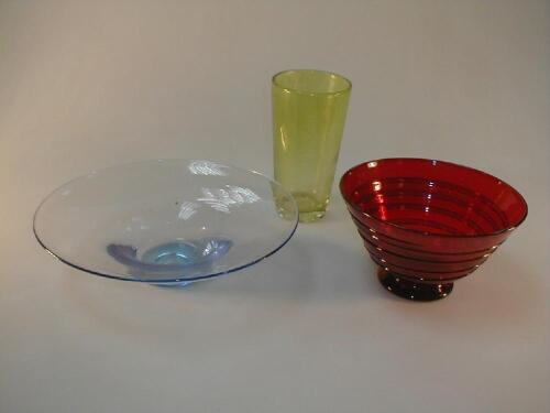 A Whitefriars blue tinted glass shallow dish