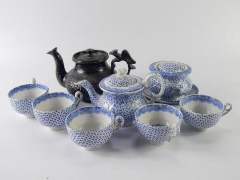 A Victorian blue and white child's part tea set