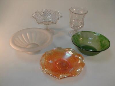 Victorian glassware including carnival glass bowl