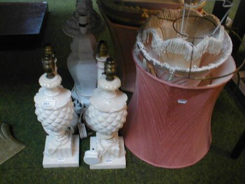 A pair of pineapple carved alabaster table lamps