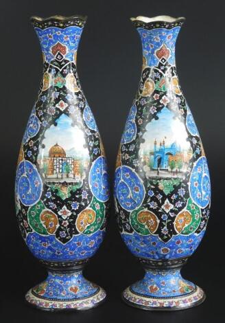 A pair of Persian Minikari style enamel vases