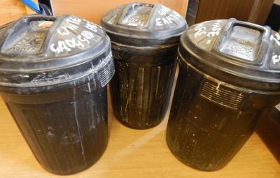 *Three plastic bins containing white earthenware