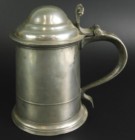 A Queen Anne period high double dome lidded pewter tankard