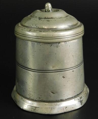 A late 17thC cylindrical pewter spice pot