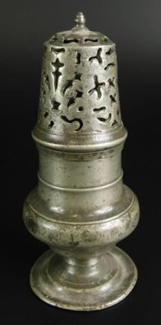 A mid 18thC pewter sugar caster