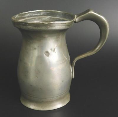 An early to mid 18thC North Country lidless baluster pewter one pint measure