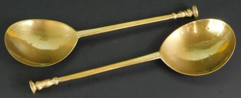 A pair of mid 17thC large latten spoons