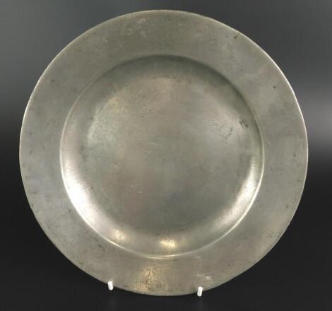A plain late 18thC pewter plate by Townsend & Giffin