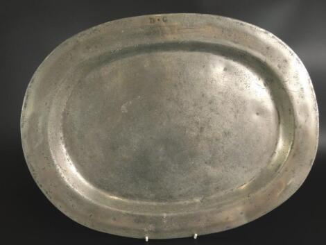 A late 18thC oval pewter meat dish