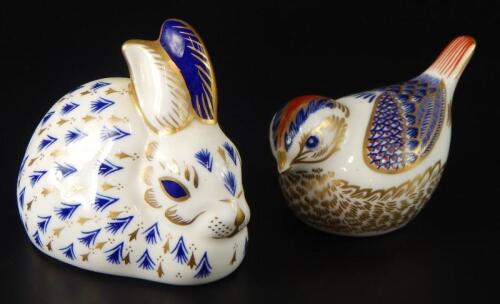 Two Royal Crown Derby porcelain paperweights