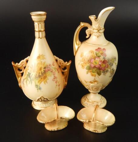 Four items of Royal Worcester blush ivory ground porcelain