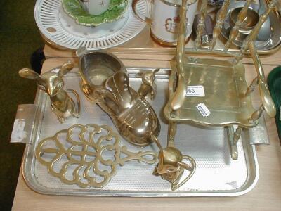 Various items of brass ware including a rocking chair and a boot