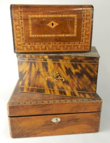 A 19thC Tunbridge style walnut jewellery casket