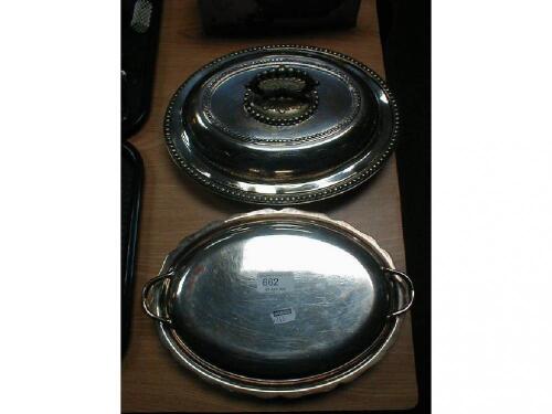 Two entree dishes, silver plated