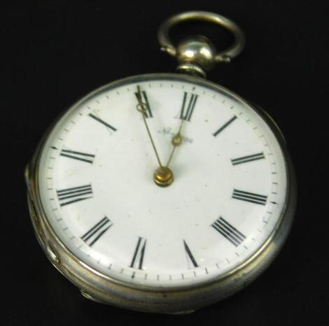 A Continental engine turned white metal fob watch