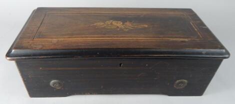 A 19thC ebonised rosewood and part inlaid cylinder music box