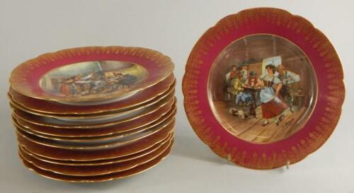 A set of twelve French porcelain Sevres style plates