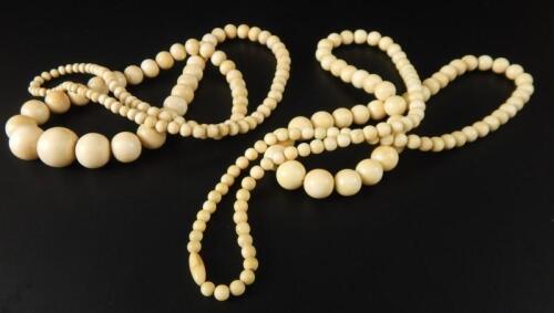 Two antique ivory beaded necklaces