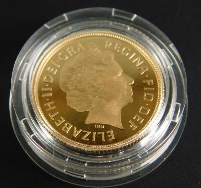 A modern sovereign gold proof coin