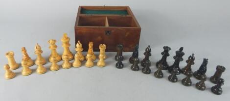 A Staunton type turned and carved wood chess set