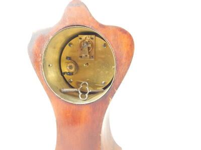 An Edwardian mahogany balloon shaped marquetry mantel clock - 2