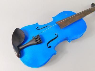 A modern metallic blue sprayed child's violin - 3