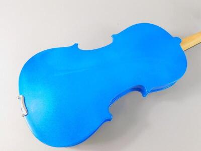 A modern metallic blue sprayed child's violin - 4