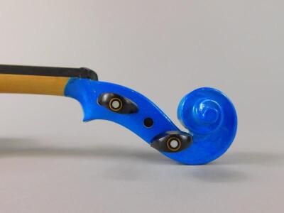 A modern metallic blue sprayed child's violin - 5