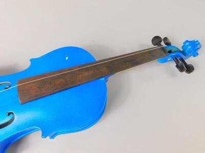 A modern metallic blue sprayed child's violin - 6