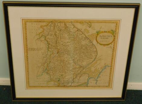 After Robert Morden. An 18thC hand coloured map of Lincolnshire