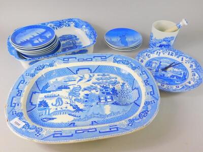 A quantity of blue and white items