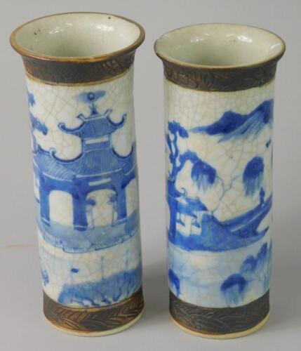 A pair of late 19thC Chinese cylindrical vases